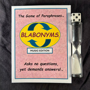 Blabonyms Music Edition card deck, music-themed word game of paraphrased titles