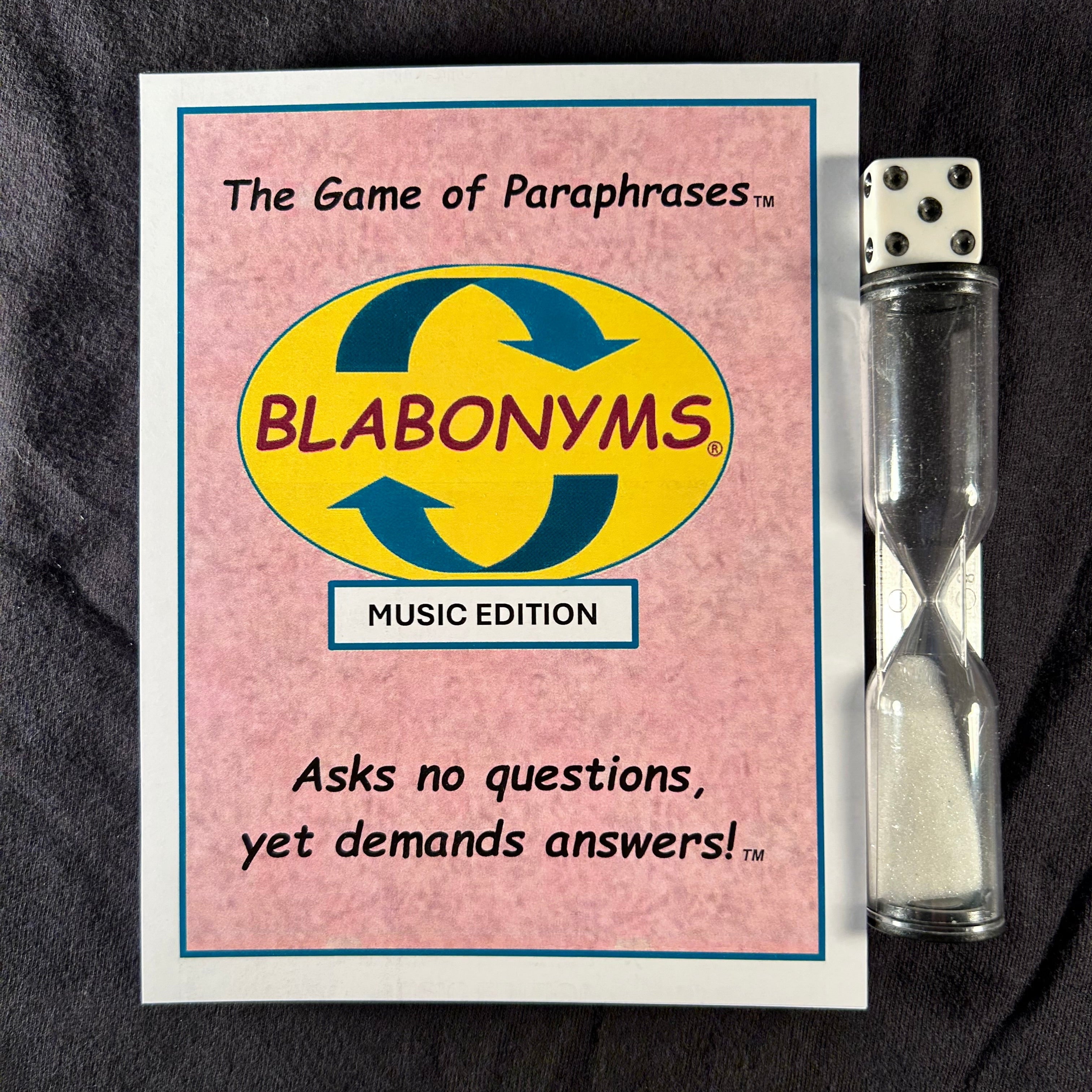 Blabonyms Music Edition card deck, music-themed word game of paraphrased titles