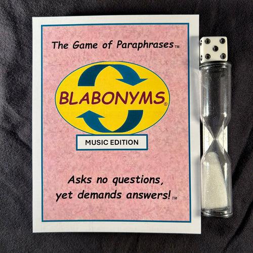 Blabonyms Music Edition card deck, music-themed word game of paraphrased titles