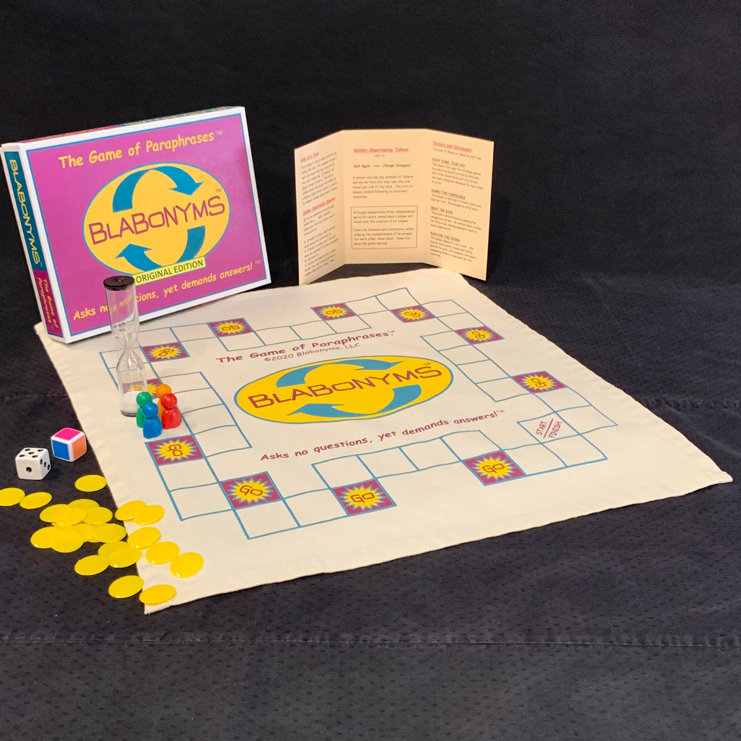 Blabonyms - Board game of paraphrased titles, sayings, and more.  Premium family word game.