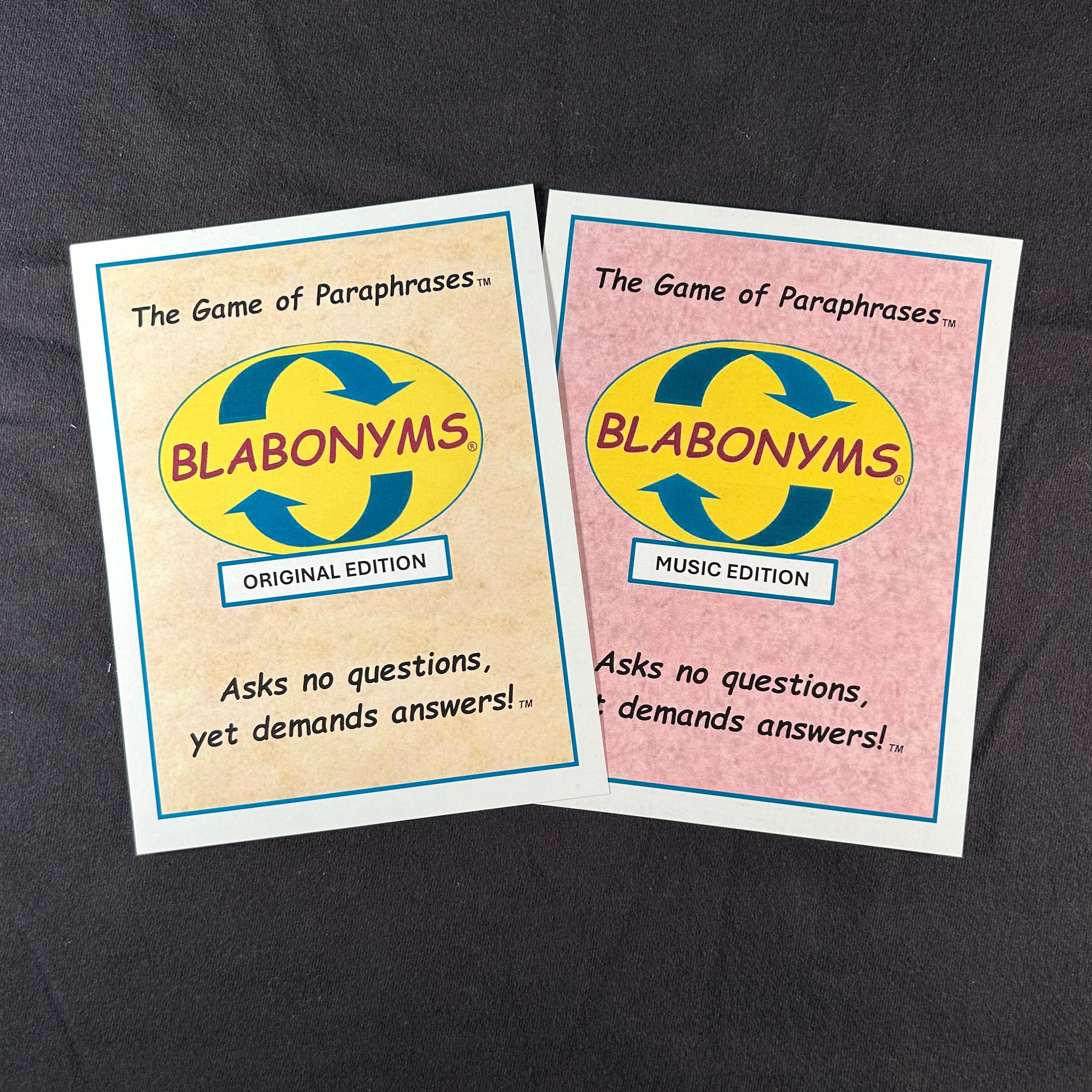Blabonyms Original and Music Edition decks bundle, family word game gift set
